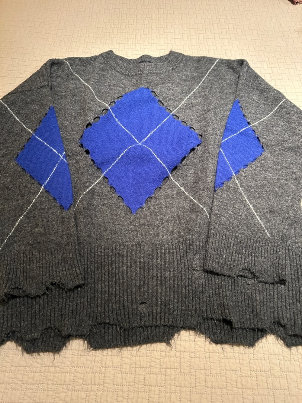 Zara Gray Knit Sweater with Blue Diamond Accents
